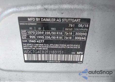 2015 Mercedes-Benz Gla 250 z USA, uszkodzony, nr VIN WDCTG4EB2FJ183151